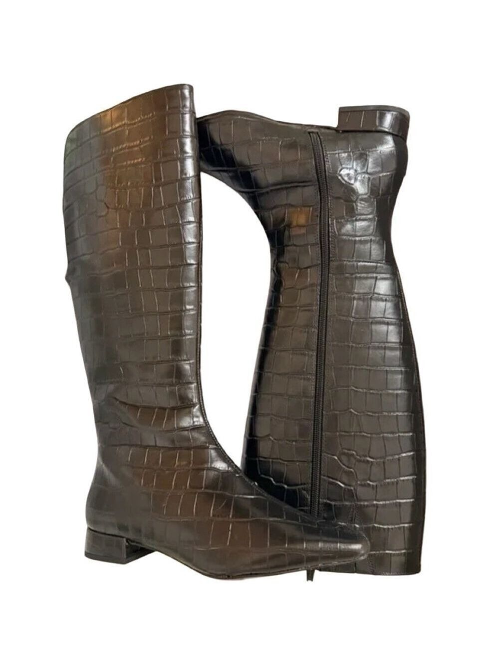 NWT, NWOB $210 Gianni Bini Black Croc-Embossed Leather Knee-High Boots - Picture 4 of 9